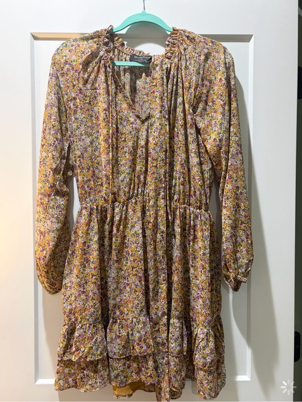 MINKPINK Yellow Floral Long-Sleeve Ruffle Dress